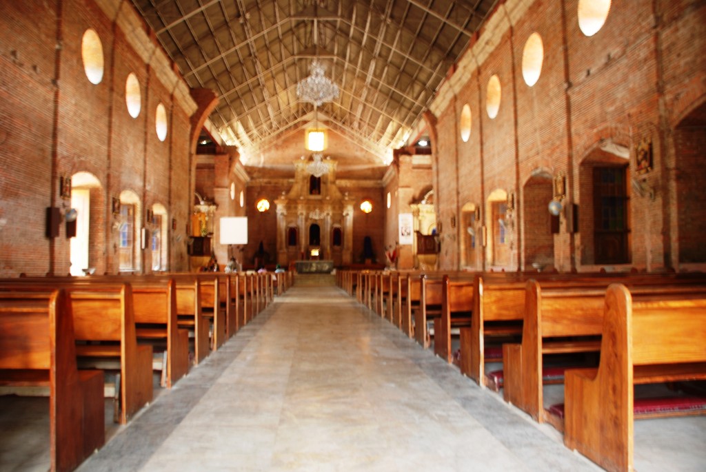 Th single nave of the church's interior which is currently undergoing renovations